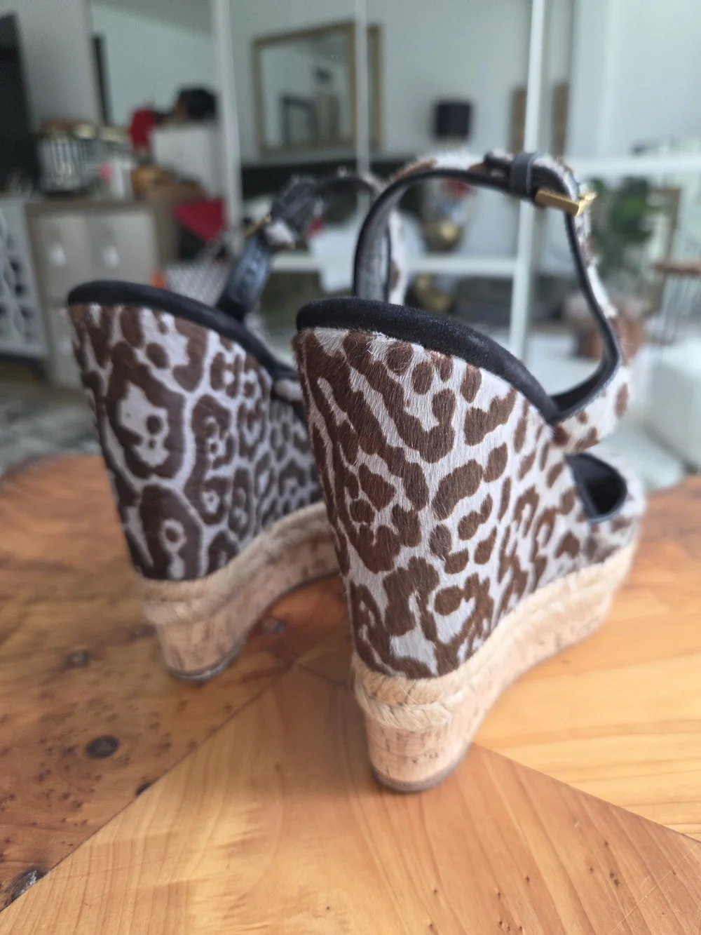 Gucci Brown Leopard Print Wedge Sandals